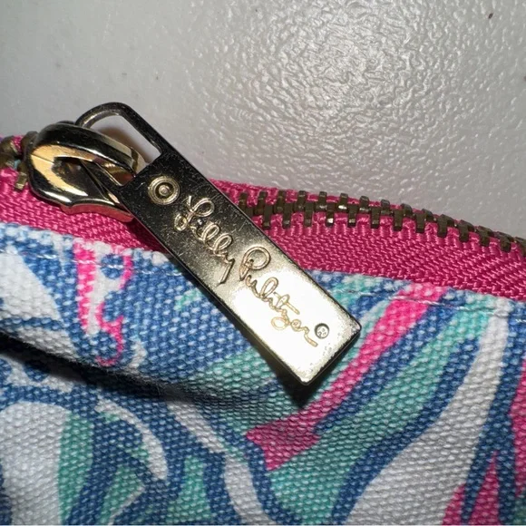 LILLY PULITZER Purse Wallet Wristlet Bag Bamboo Handle Clutch Make-up Canvas Min - Picture 7 of 10